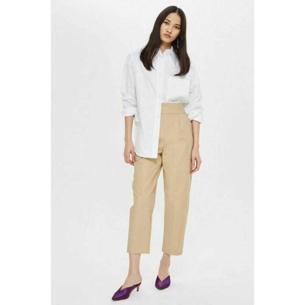 TOPSHOP Tan Pants Lace Back High Rise Wide Leg Cropped Pants SZ 6 US NEW